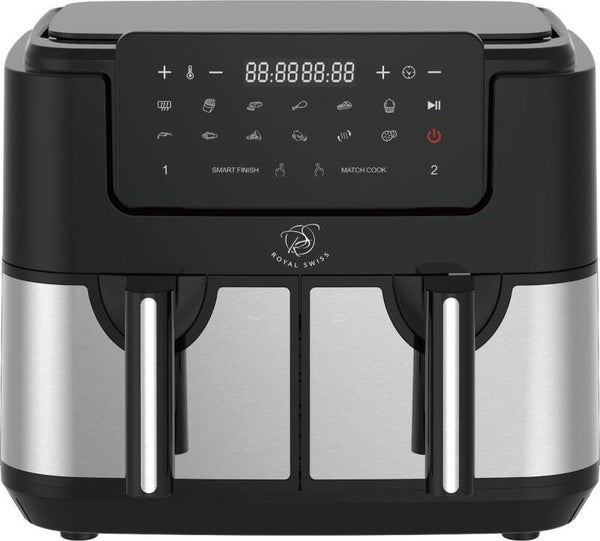 Royal Swiss® Dubbele Airfryer Heteluchtfriteuse 9L – 2600W – 8 Programma’s – Touchscreen – Gezond Koken met 80% Minder Vet