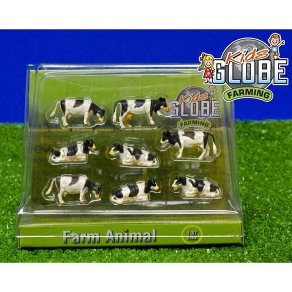 Kids Globe koeien zwart/wit liggend en staand 8stuks 1:87