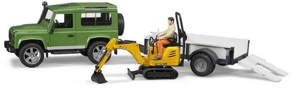 Bruder Land Rover met trailer en graafmachine (02593)