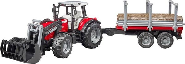 Bruder Massey Ferguson 7480 met aanhanger en boomstammen (02046)