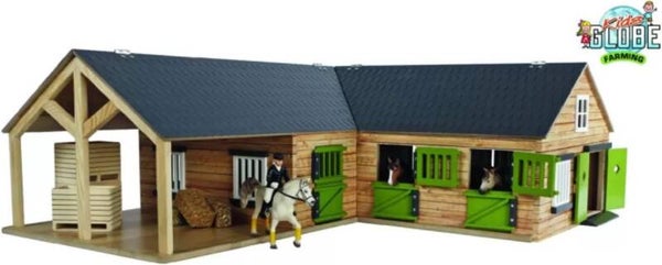Kids Globe Paardenhoekstal met 3 Boxen en Berging 1:24