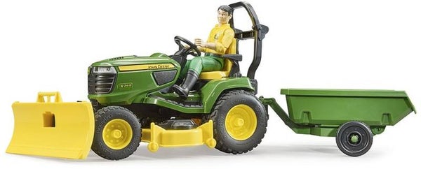 Bruder John Deere zitmaaier met aanhanger en tuinman