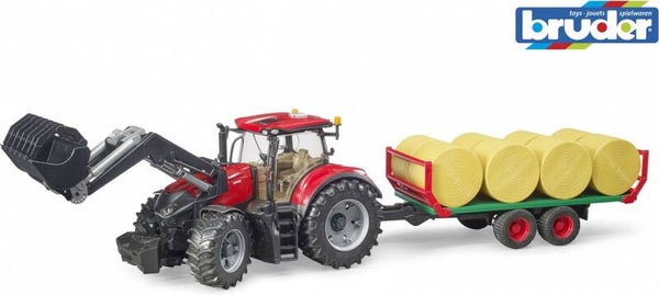 Bruder Tractor Case IH Optum 300CVX met voorlader en balen-transporttrailer (03198)