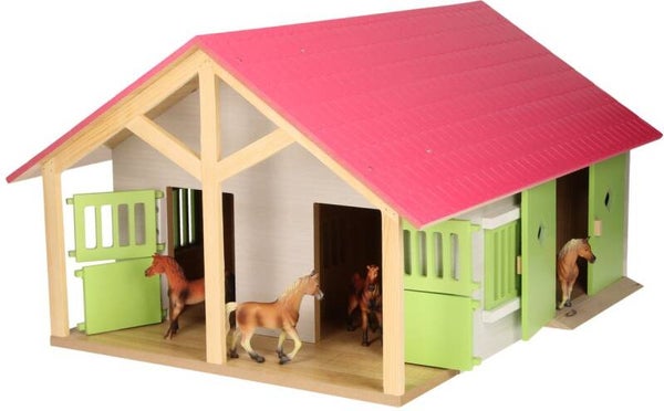 Paardenstal Roze met 2 Boxen en Berging, 1:24