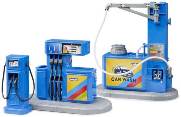 Bruder speelgoed tankstation en autowasstraat accessoire voor voertuigen.