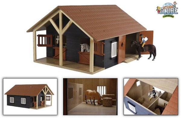Kids Globe Paardenstal met 2 Boxen en Berging, 1:24