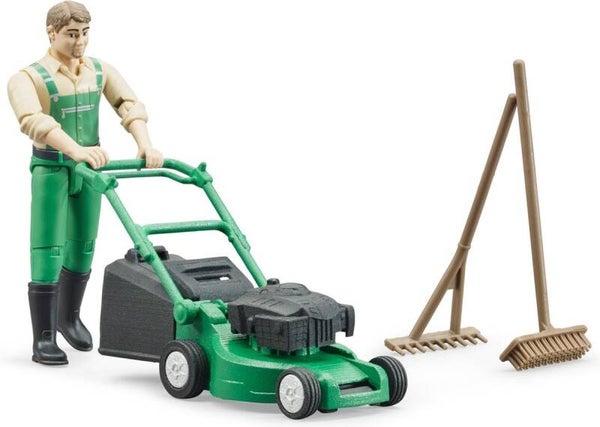 Bruder Tuinman met grasmaaier en accessoires