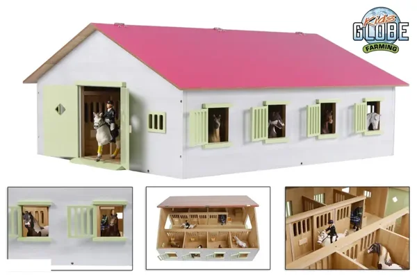 Kids Globe paardenstal met 7 boxen 1:24 72,5x60x30cm roze