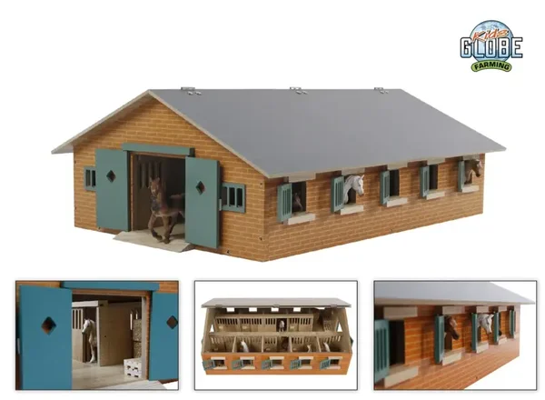 Kids Globe paardenstal met 9 boxen 1:32 62x42,5x22cm
