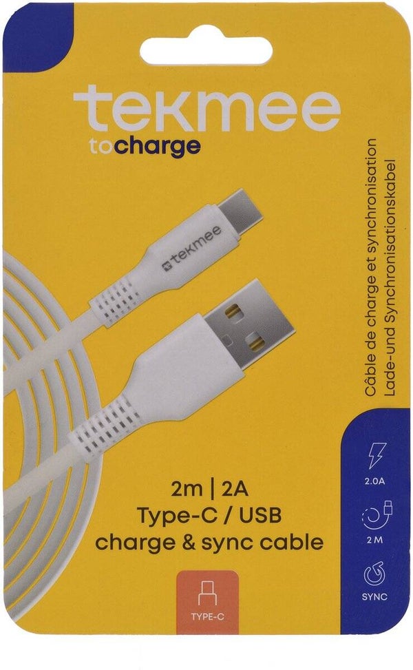 Tekmee oplaadkabel USB / USB-C 2M.