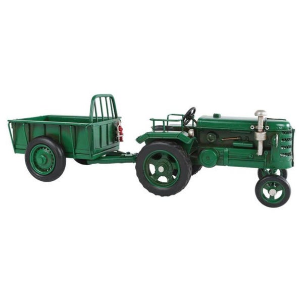Tractor met Aanhanger Farm – Groene metalen decoratie 32 cm