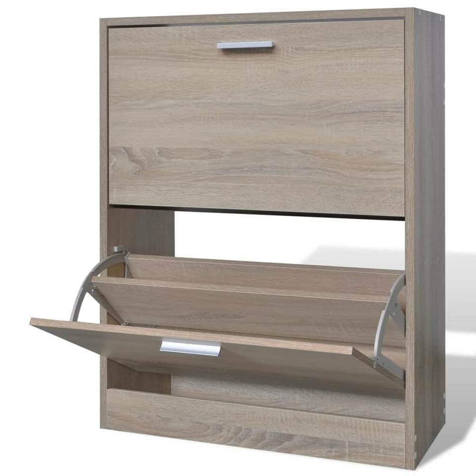 vidaXL Schoenenkast hout met 2 opbergvakken eiken-look