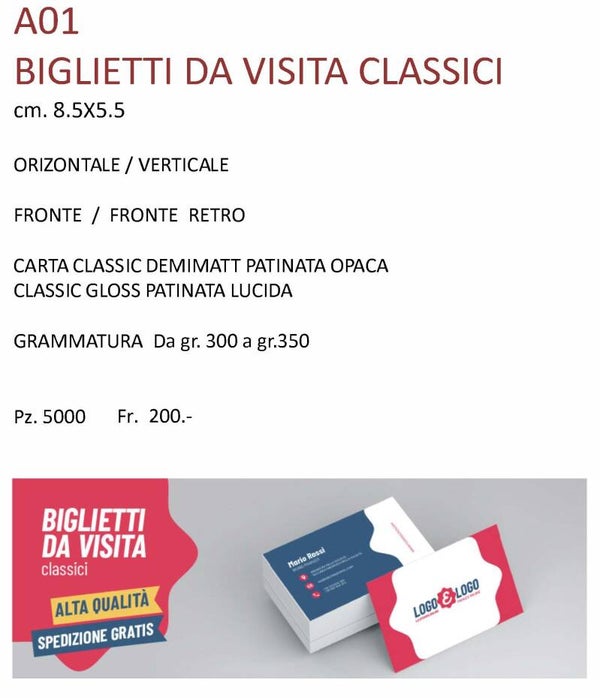 A1 BIGLIETTI DA VISITA CLASSICI