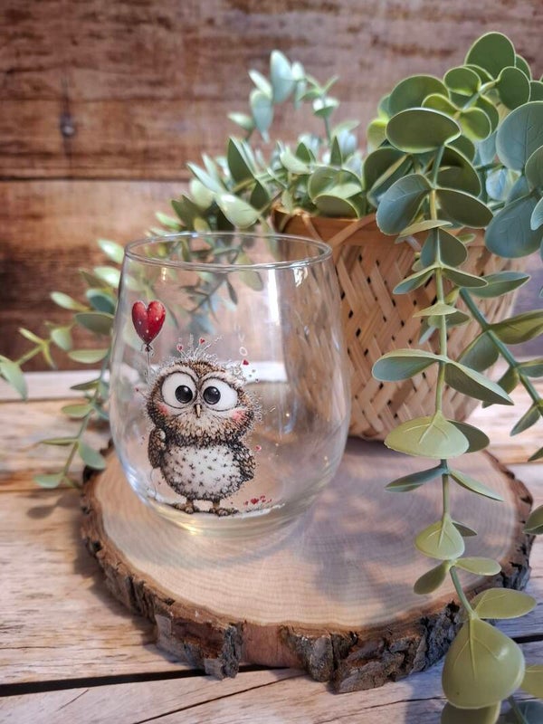 Glas - Eule mit Herzballons