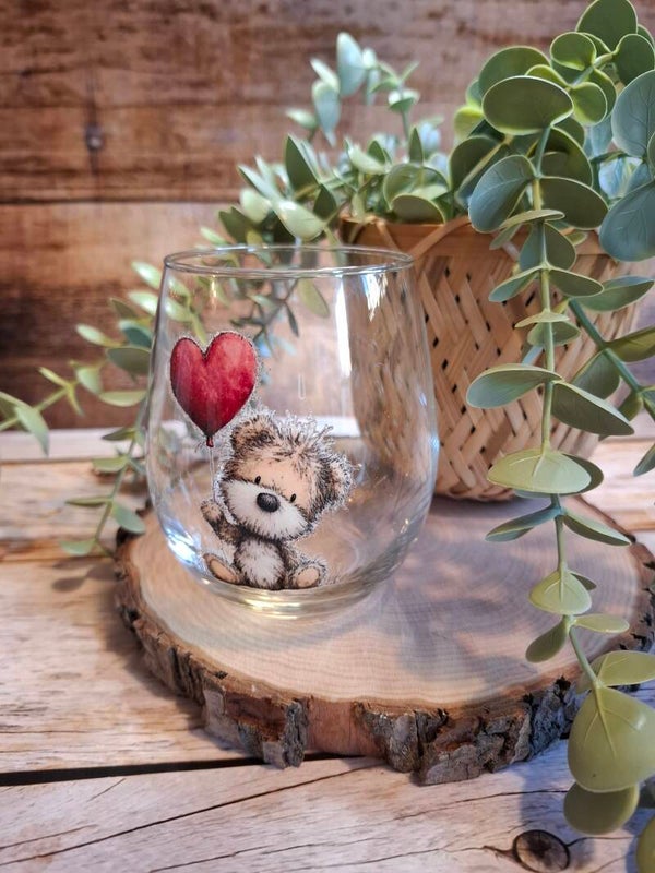 Glas - Teddy sitzend mit Herzballons