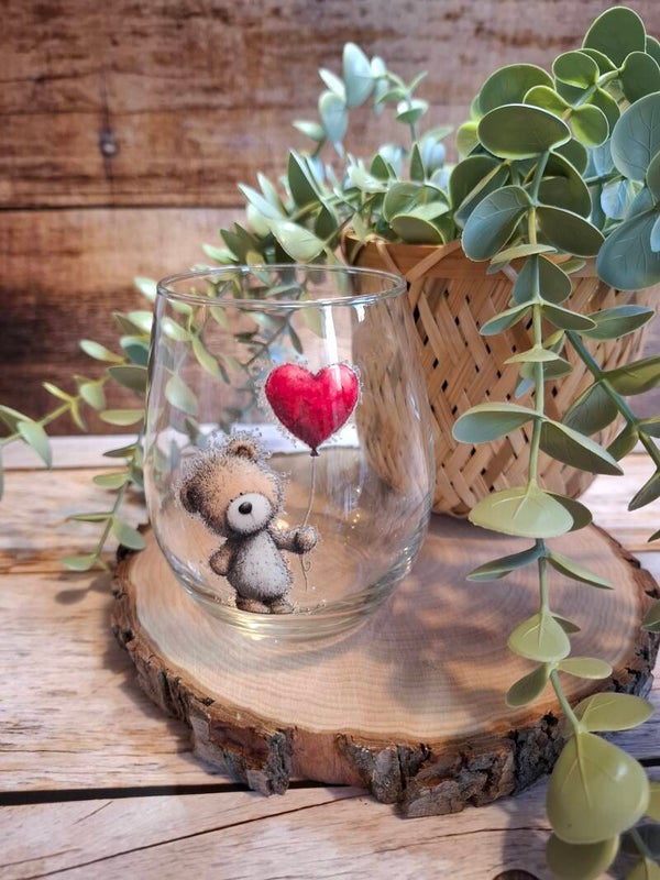 Glas - Teddy stehend mit Herzballon