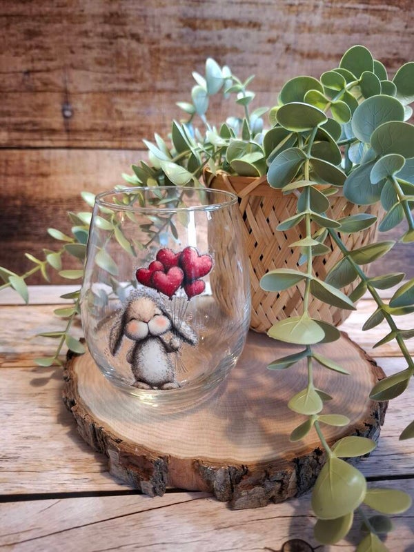 Glas - Hase mit Herzballons