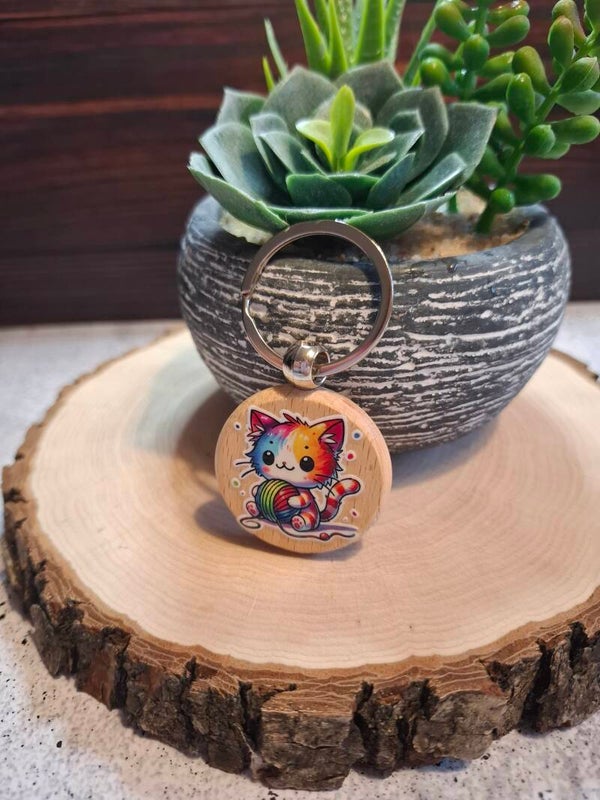 Schlüsselanhänger - bunte Katze