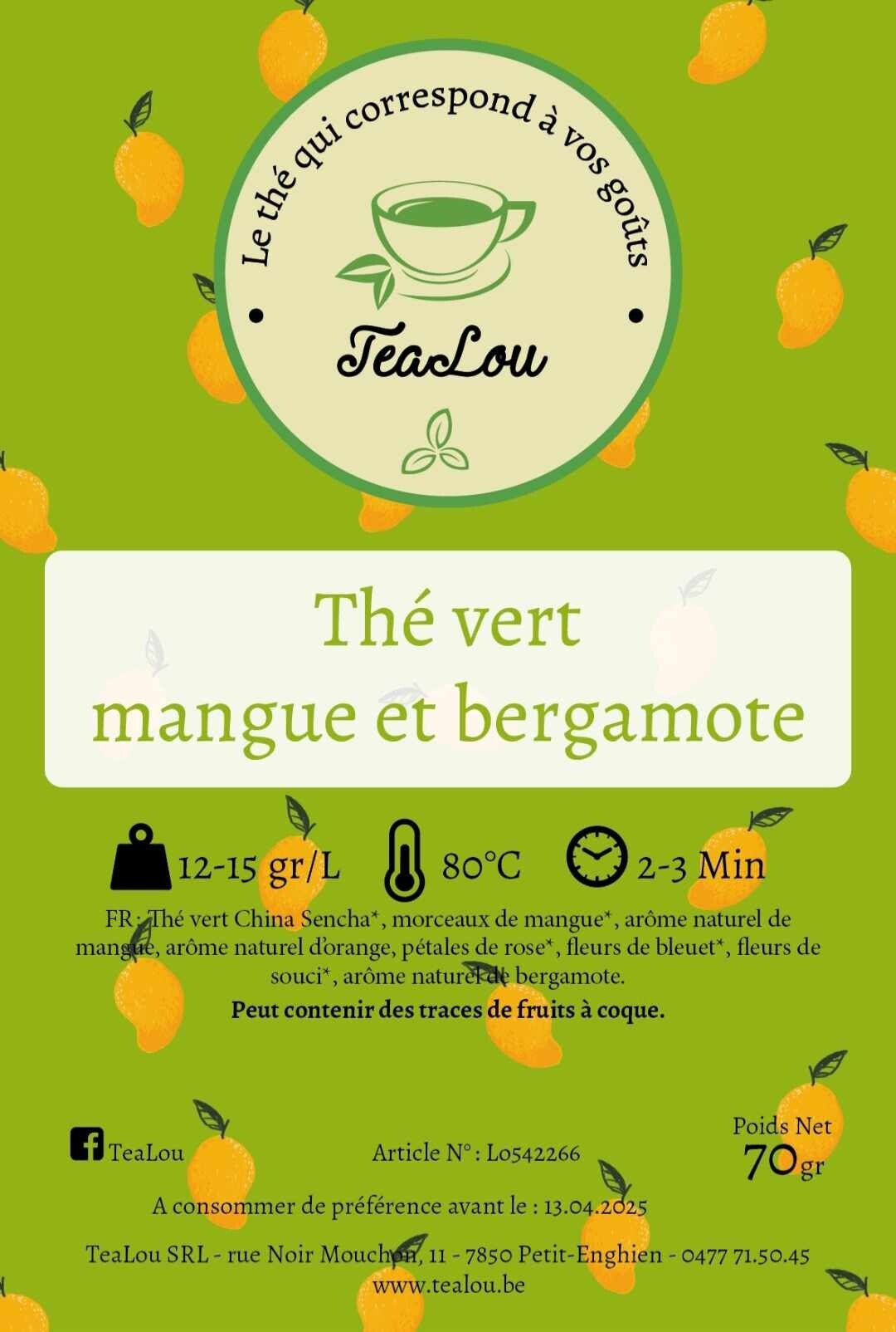 Thé vert mangue et bergamote