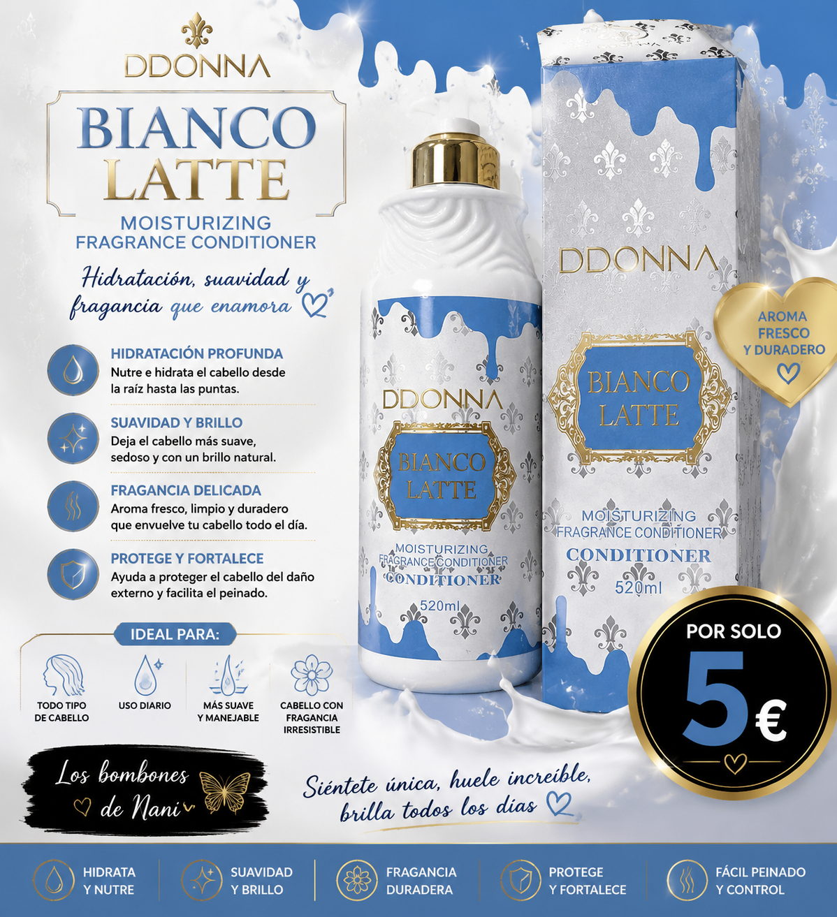 Acondicionador con el maravilloso olor a blanco latte