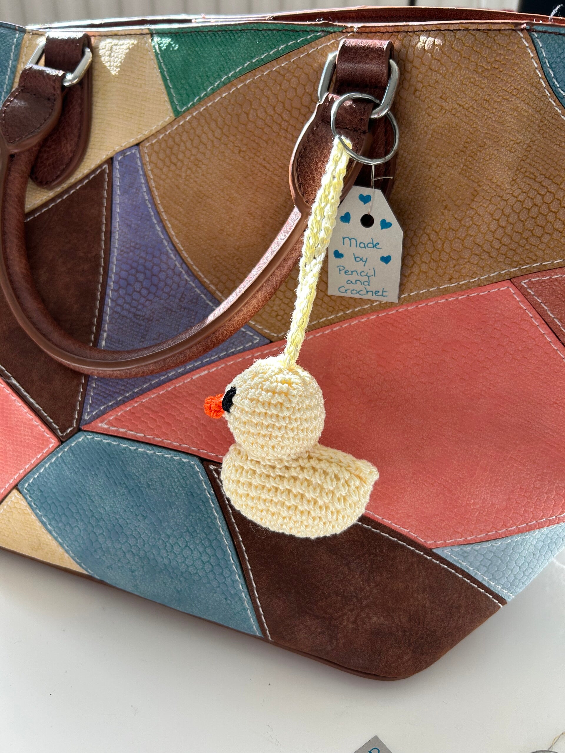 Gehaakte eend bag charm