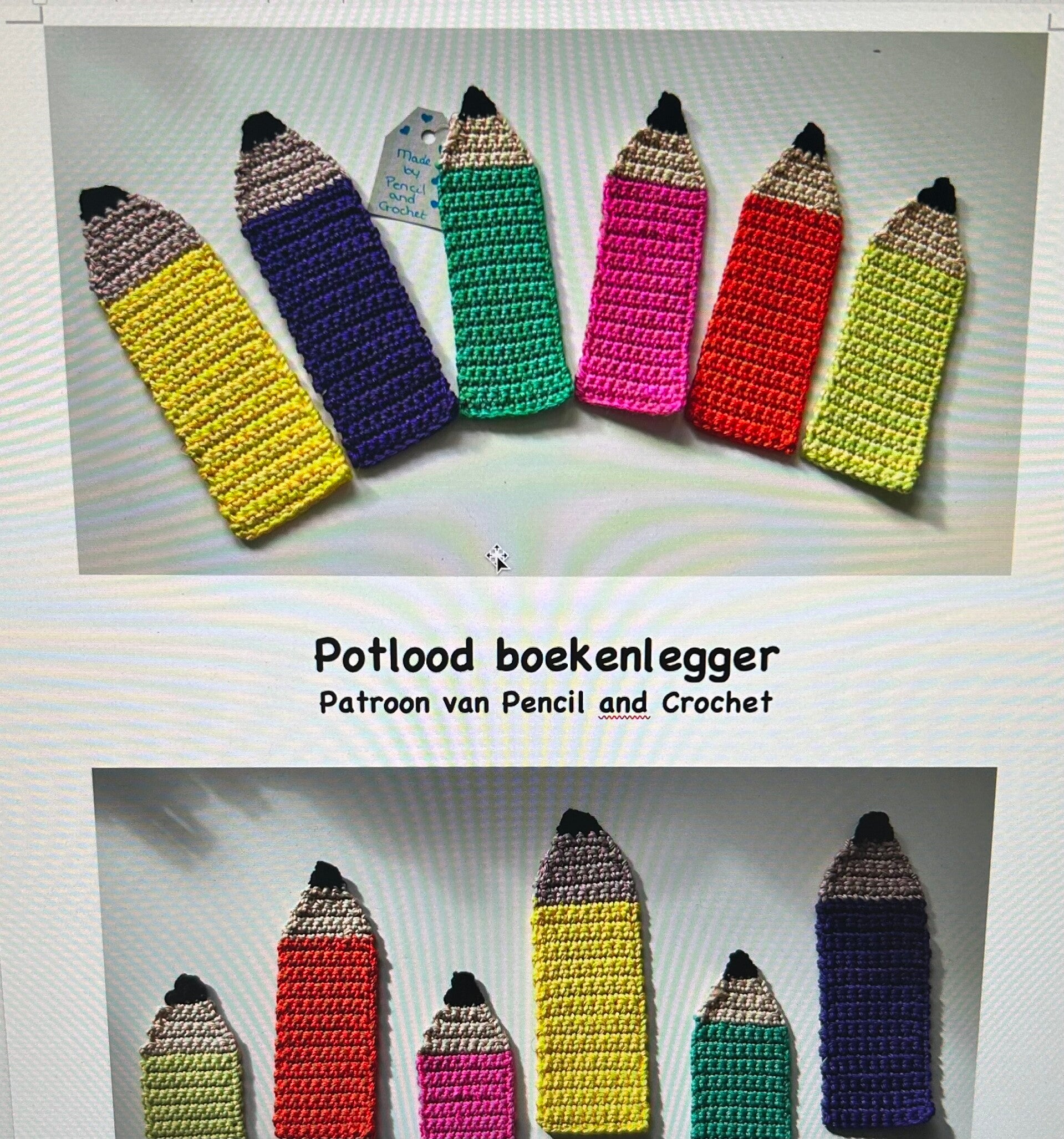 gehaakte potlood boekenleggers op papier voor haakpatroon
