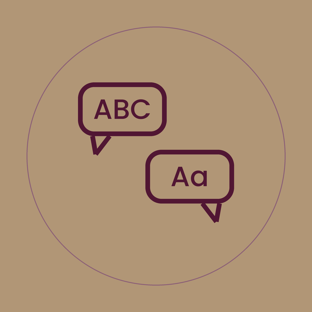 Symbol: zwei Sprechblasen mit Buchstaben