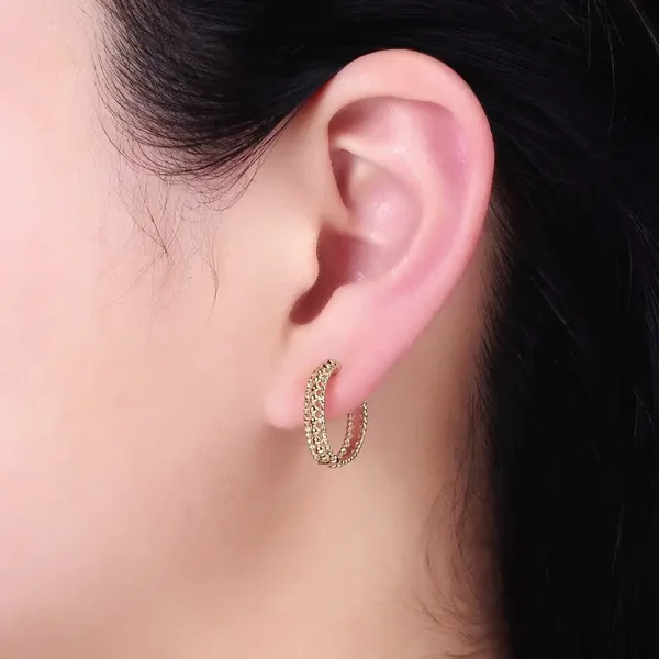 Gold Triple Round Beaded Hoop Earrings