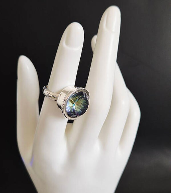 Round Mystic Topaz and Sterling Silver Ring