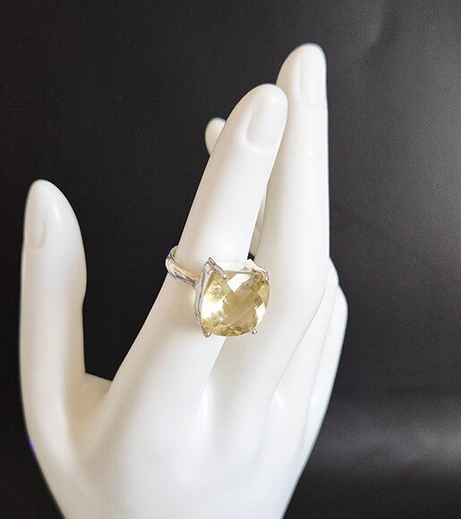 Square Citrine Gemstone and 925 Sterling Silver Ring