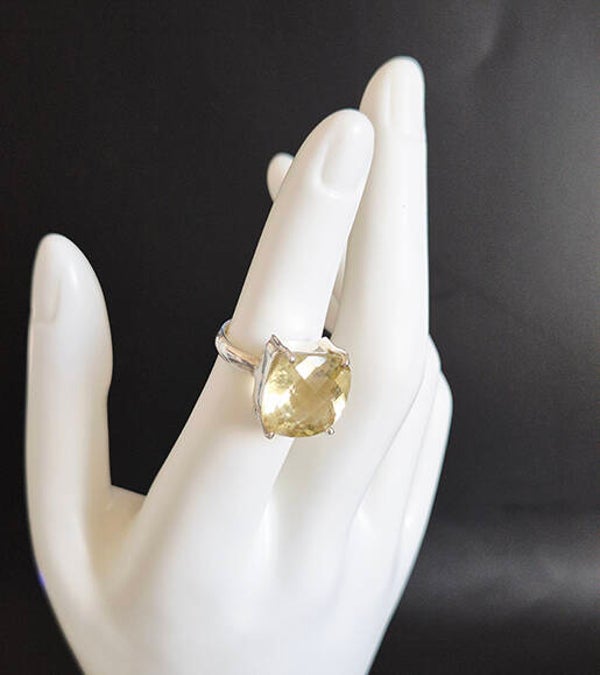 Square Citrine Gemstone and 925 Sterling Silver Ring