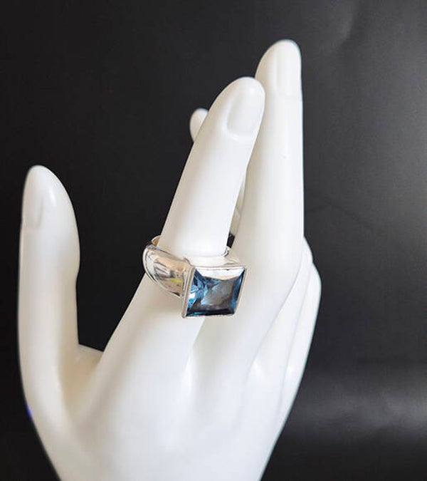 Square Blue Topaz and Sterling Silver Ring