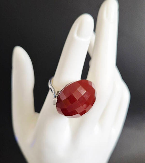 Faceted Carnelian and 925 Sterling Silver Ring