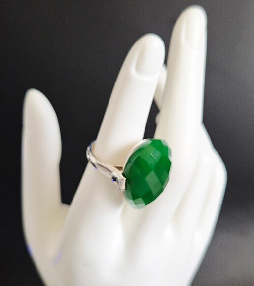 Faceted Green Onyx and 925 Sterling Silver Ring