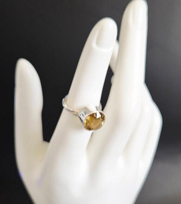 Small Round Citrine and Sterling Silver Ring