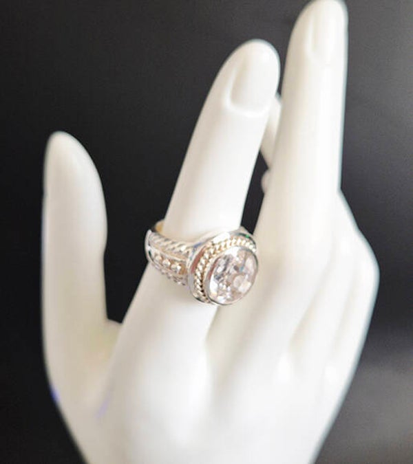 Round Cubic Zirconia and 925 Sterling Silver Ring