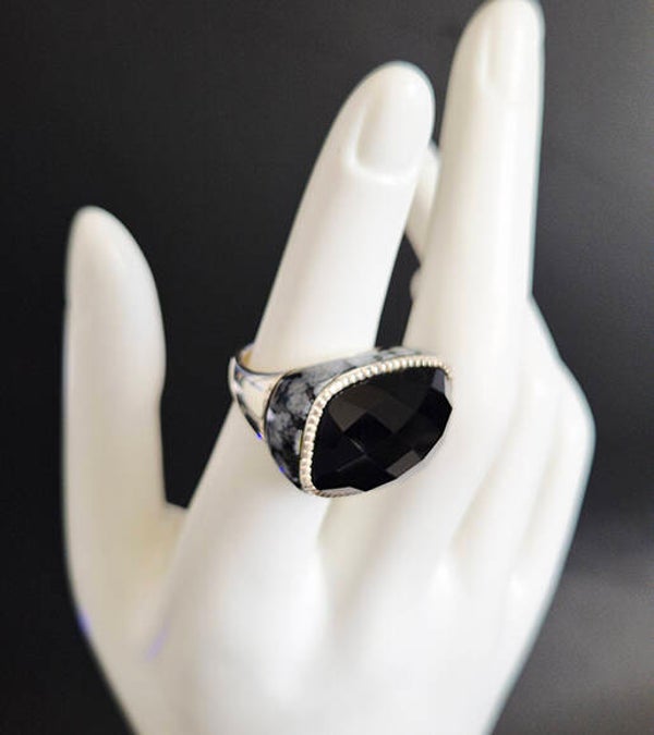 Faceted Black Onyx and 925 Sterling Silver Ring