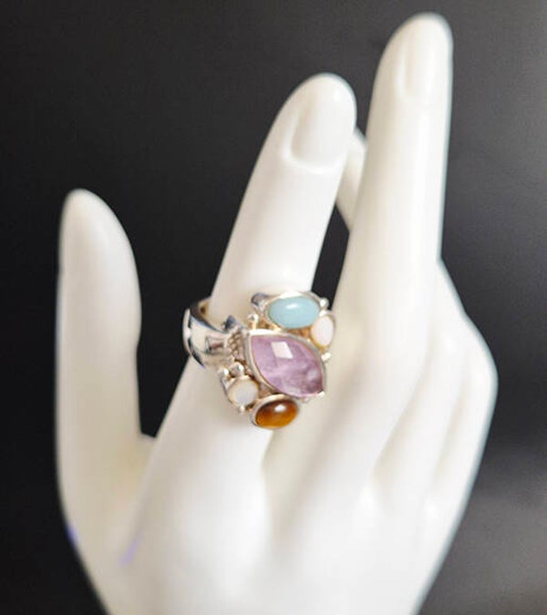Multi coloured Gemstone and 925 Sterling Silver Ring