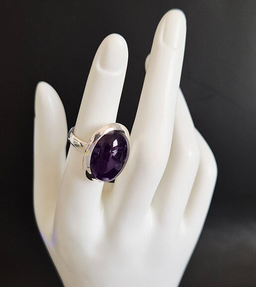 Oval Amethyst and Sterling Silver Ring