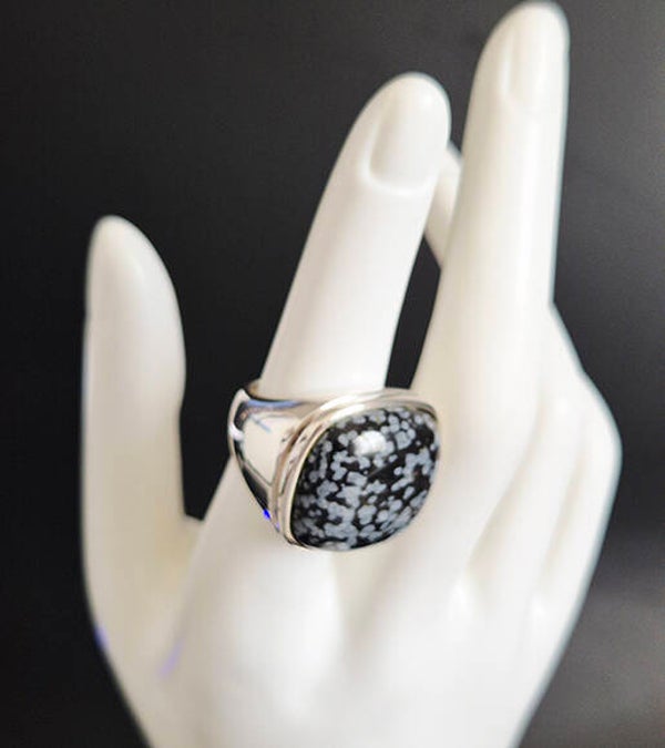 Snowflake Obsidian and 925 Sterling Silver Ring