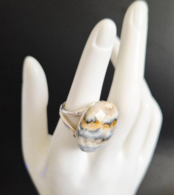 Oval Dendritic Agate and 925 Sterling Silver Ring