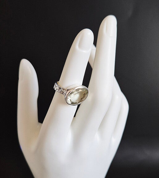 Oval Green Quartz and Sterling Silver Ring