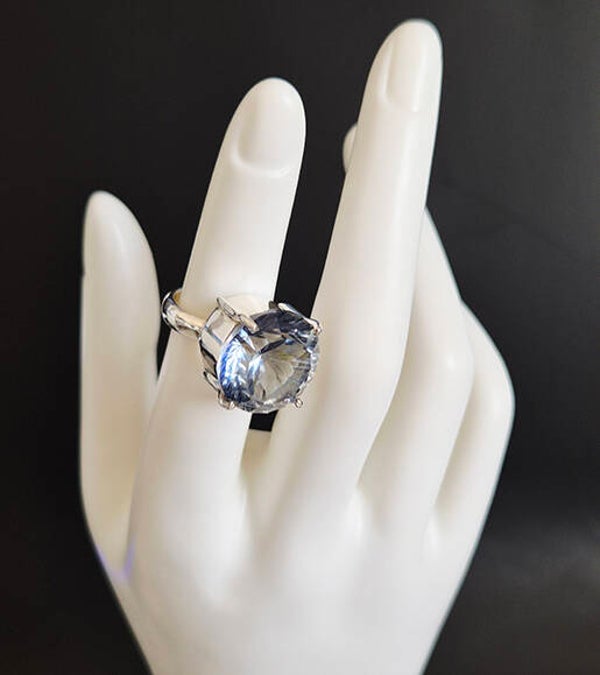 Round Faceted Aquamarine and 925 Sterling Silver Ring