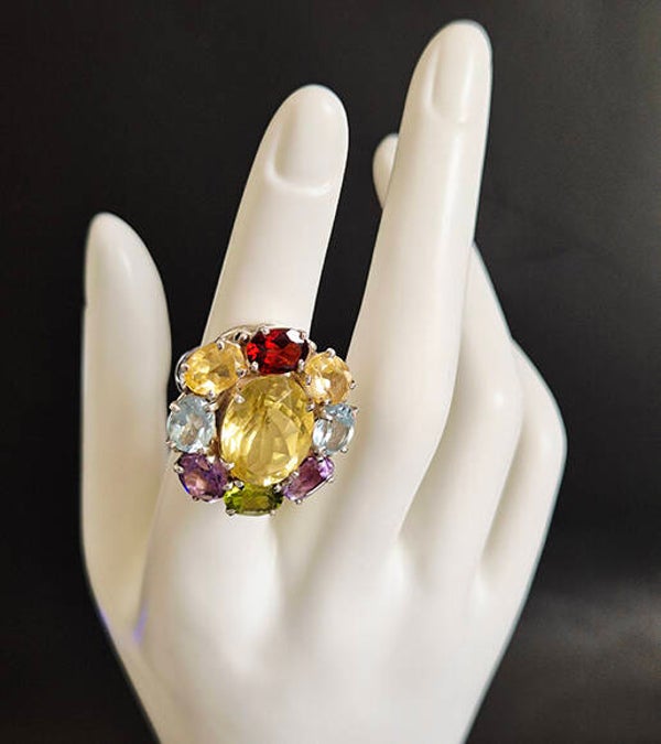 Multi coloured Gemstone and 925 Sterling Silver Ring