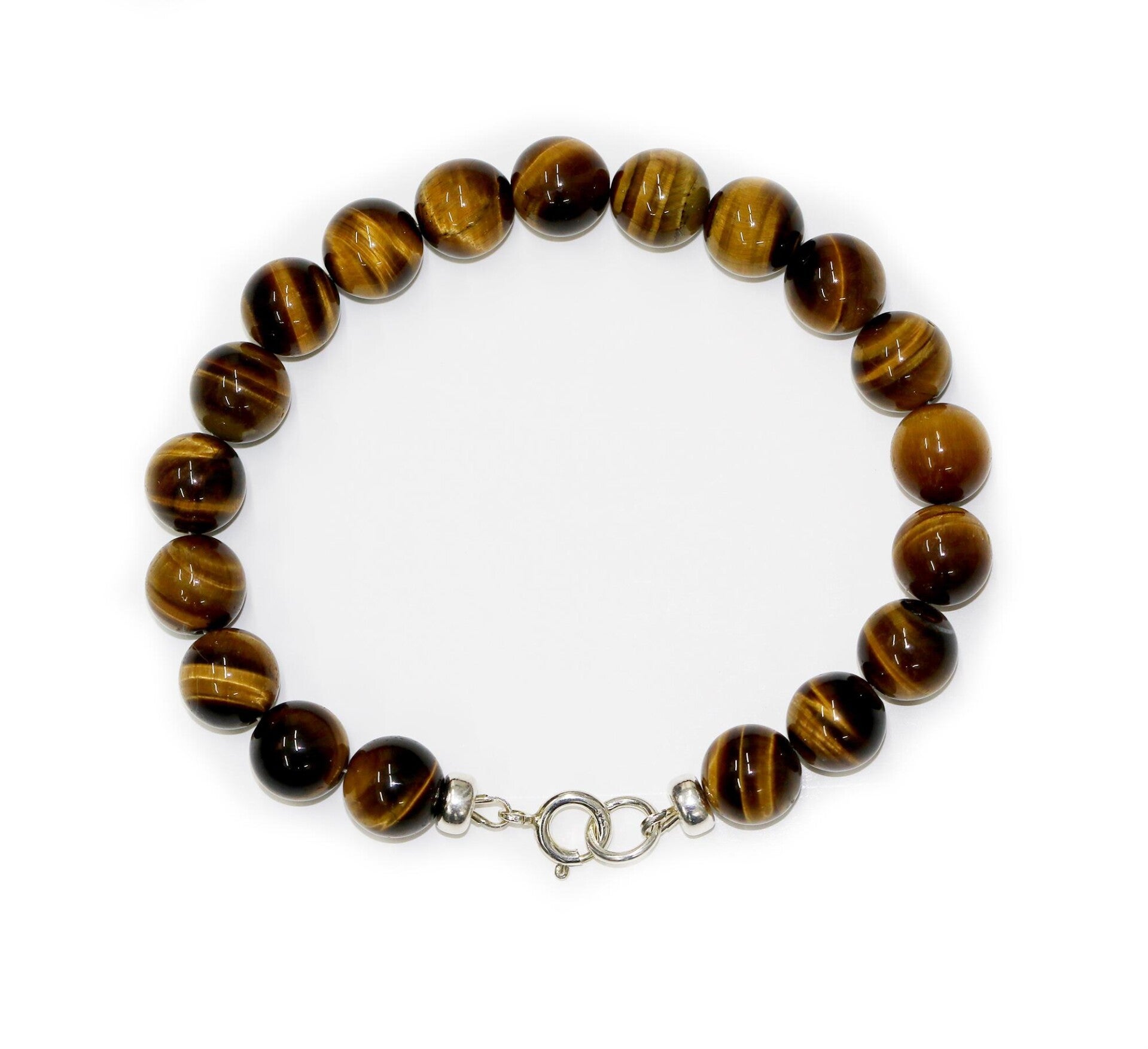 Tiger Eye Gemstone and Sterling Silver Clasp Bracelet