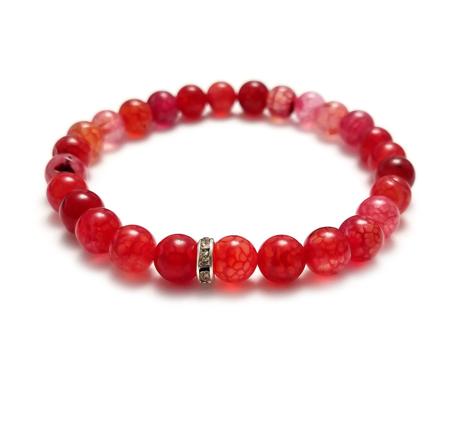 Red Dragon Veins Agate Gemstone Stretch Bracelet