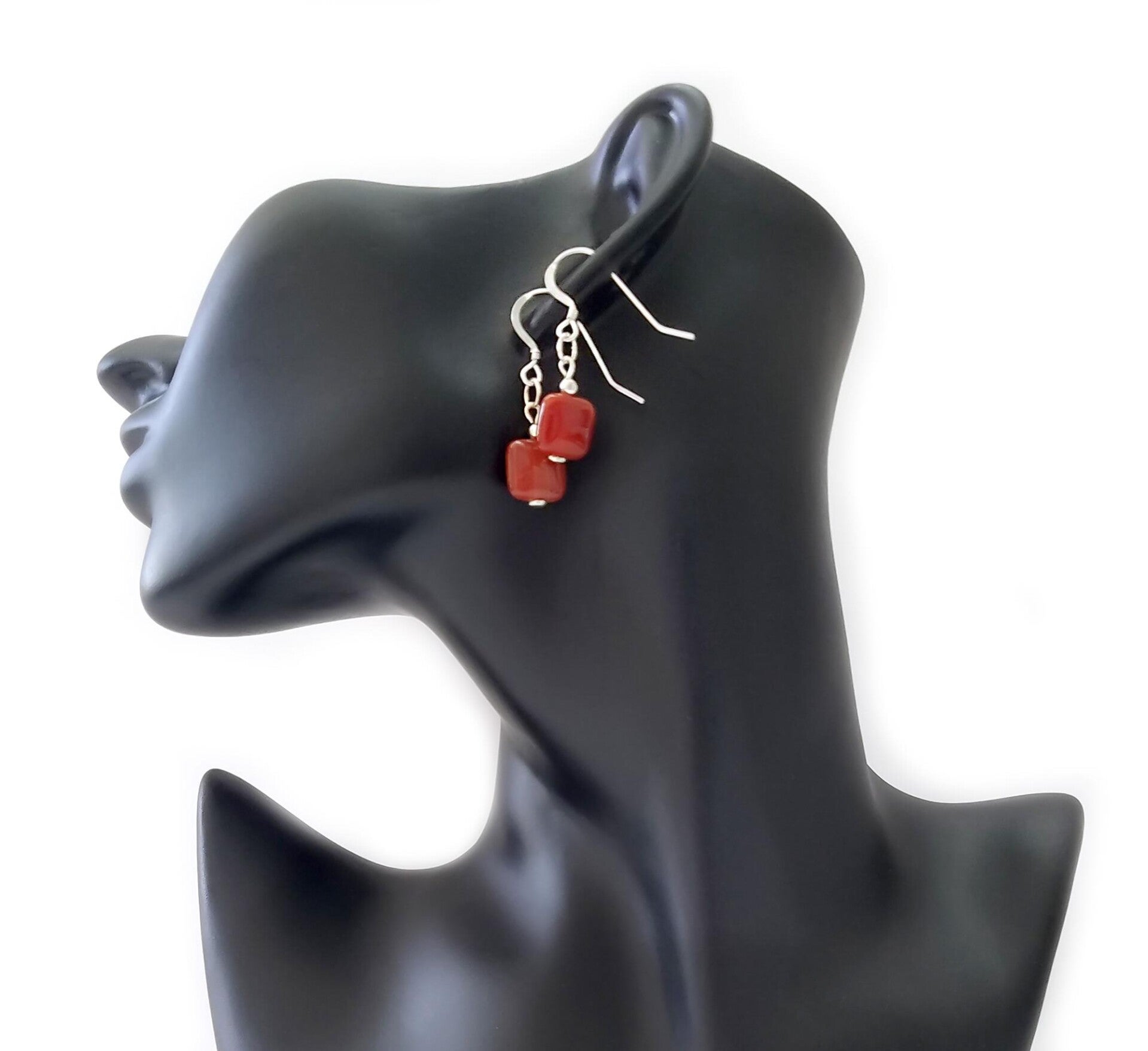 Red Stripe Agate and 925 Sterling Silver Earrings