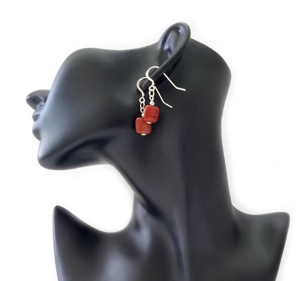 Red Stripe Agate and 925 Sterling Silver Earrings