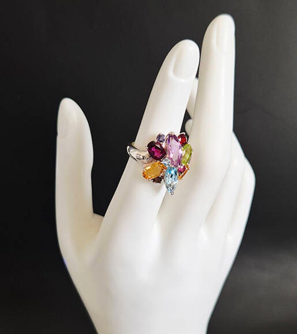 Multi-Coloured Gemstone and Sterling Silver Ring
