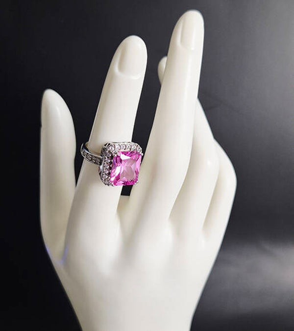 Cushion Cut Pink Zircon Stone and Sterling Silver Ring